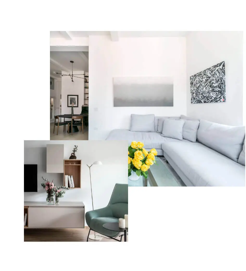 Dos salones en tono blanco reformados después de una obra